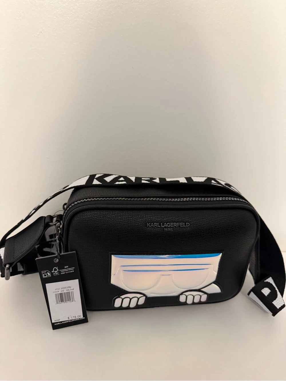 Karl Lagerfeld Black Crossbody Bag with Iridescent Accent NWT